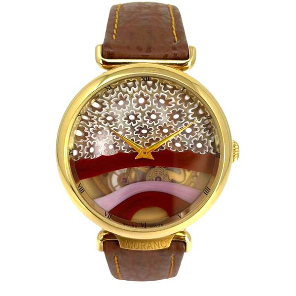 _MURANO® Skelettuhr Handaufzug, Murrina Glas Herbst braun von _SALE