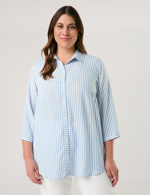 SAMOON Damen 3/4 Arm Bluse mit Streifen-Dessin Viskose 74 cm Hemdkragen gestreift Blau von SAMOON