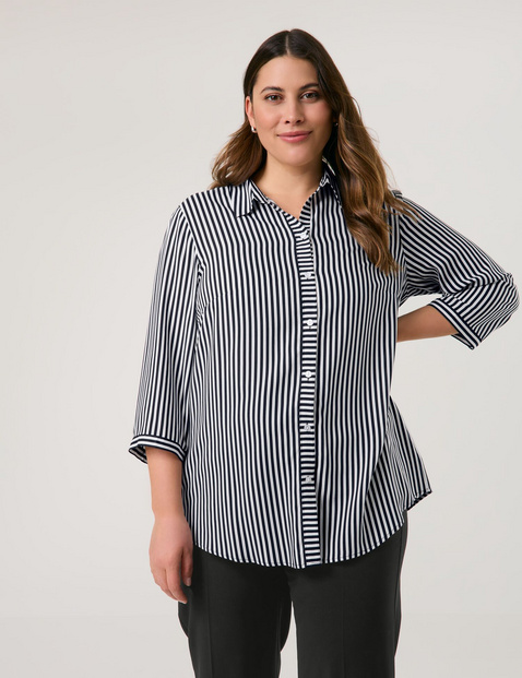 SAMOON Damen 3/4 Arm Bluse mit Streifen-Dessin Viskose 74 cm Hemdkragen gestreift Blau von SAMOON