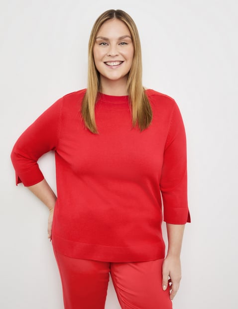 SAMOON Damen 3/4 Arm Pullover mit Seitenschlitzen U-Bootausschnitt Viskose Rot von SAMOON