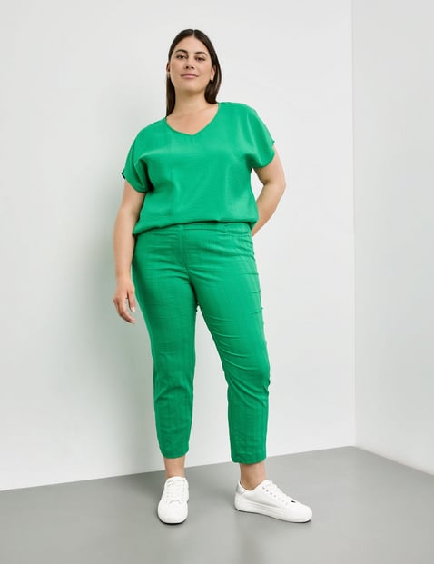 SAMOON Damen 3/4 Stretchhose mit Streifen-Struktur Betty Baumwolle Grün von SAMOON