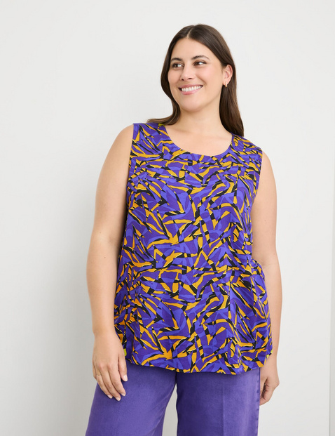 SAMOON Damen Ärmellose Bluse mit Allover-Print Viskose 66 cm Rundhals gemustert Lila von SAMOON