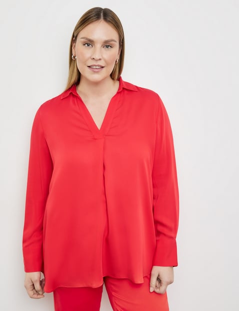 SAMOON Damen Bluse mit V-Ausschnitt und Kragen 74cm Langarm Viskose Rot von SAMOON