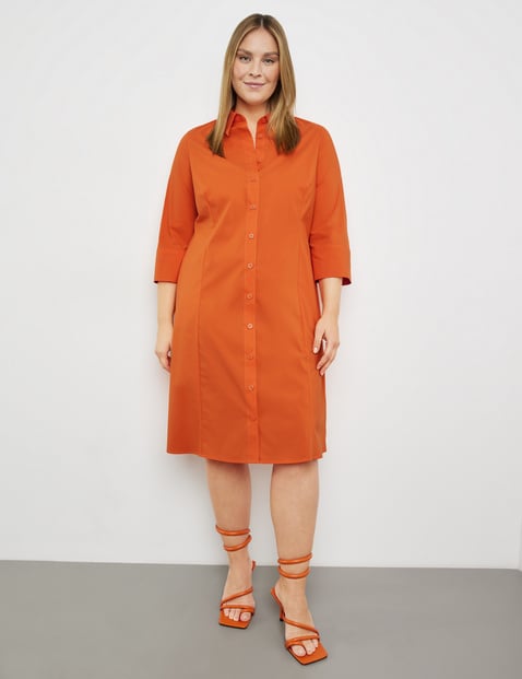 SAMOON Damen Blusenkleid mit 3/4 Arm und Taschen Hemdkragen Baumwolle Orange von SAMOON