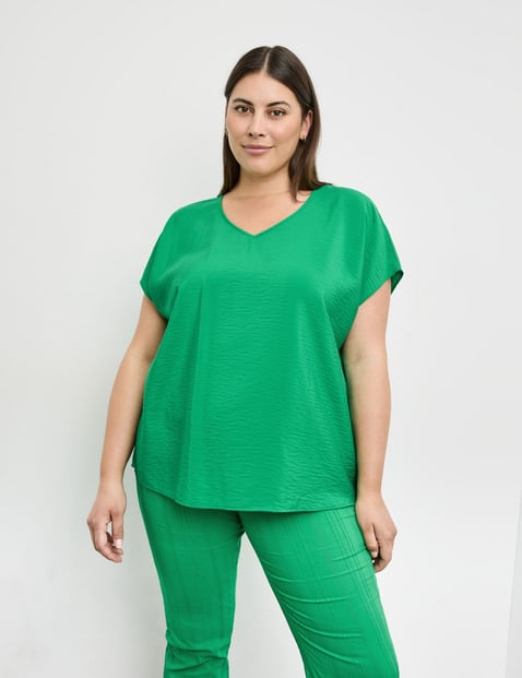 SAMOON Damen Fein schimmerndes Blusenshirt 64cm Kurzarm V-Ausschnitt Grün von SAMOON