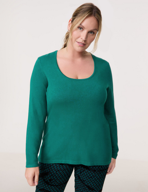 SAMOON Damen Basic Pullover mit tiefrundem Ausschnitt Langarm Viskose, Grün von SAMOON