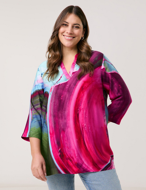 SAMOON Damen Statement-Tunika mit atemberaubenden Print Viskose 76 cm Tunika-Ausschnitt 3/4 Arm gemustert Pink von SAMOON