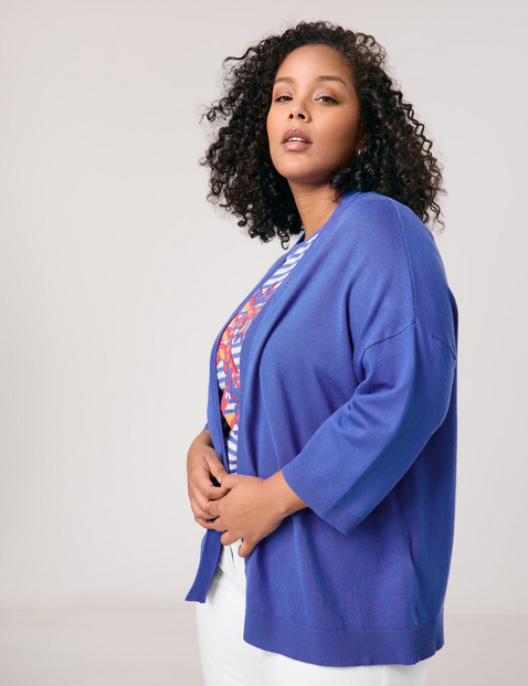 SAMOON Damen Lässige Strickjacke mit halbem Arm Ärmelbündchen|Halber Arm Viskose, Blau von SAMOON