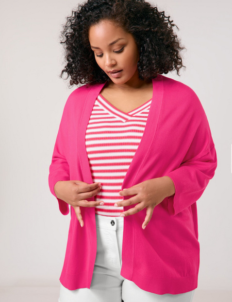 SAMOON Damen Lässige Strickjacke mit halbem Arm Ärmelbündchen|Halber Arm Viskose, Pink von SAMOON