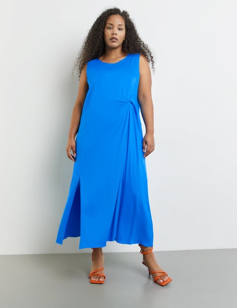 SAMOON Damen Langes Kleid mit seitlicher Raffung Ärmellos Rundhals Viskose Blau von SAMOON