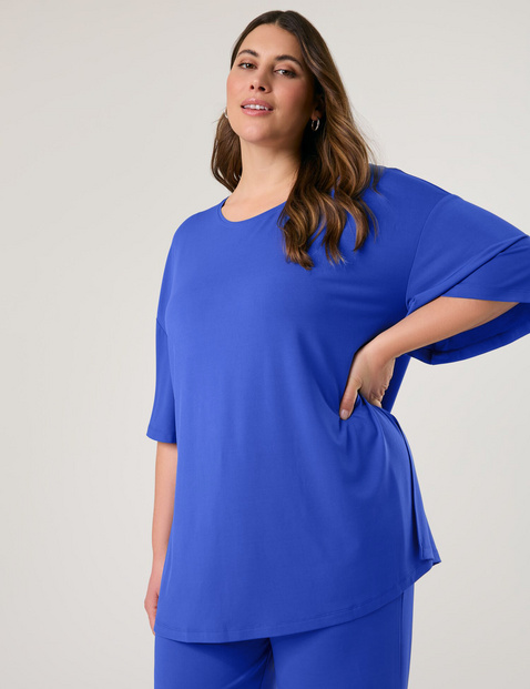 SAMOON Damen Legeres Shirt aus fließendem Slinky-Jersey 76 cm Rundhals Weiter Arm unifarben Blau von SAMOON