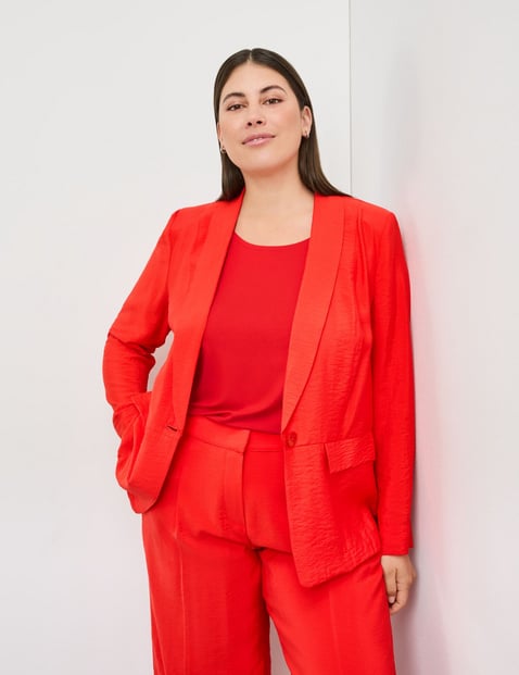 SAMOON Damen Leichter Blazer 68cm Langarm Revers Viskose Knopfverschluss Rot von SAMOON