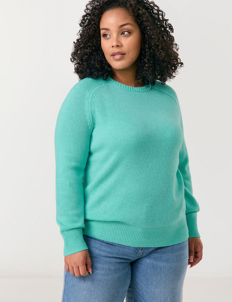 SAMOON Damen Pullover mit Kaschmiranteil Langarm|Raglanarm|Ärmelbündchen Polyamid, Blau von SAMOON