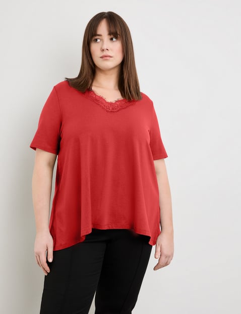 SAMOON Damen Shirt in A-Linie 72cm Kurzarm V-Ausschnitt Modal Rot von SAMOON