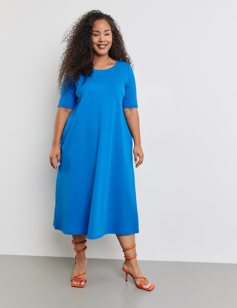 SAMOON Damen Shirtkleid aus schwerem Interlock-Jersey Kurzarm Rundhals Baumwolle Blau von SAMOON