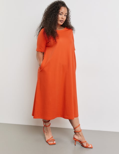 SAMOON Damen Shirtkleid aus schwerem Interlock-Jersey Kurzarm Rundhals Baumwolle Orange von SAMOON