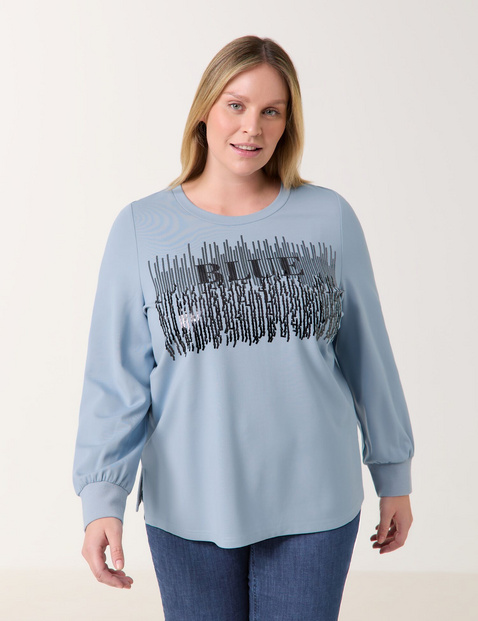SAMOON Damen Sweatshirt mit verziertem Wording-Print Viskose 68 cm Rundhals Langarm Blau von SAMOON