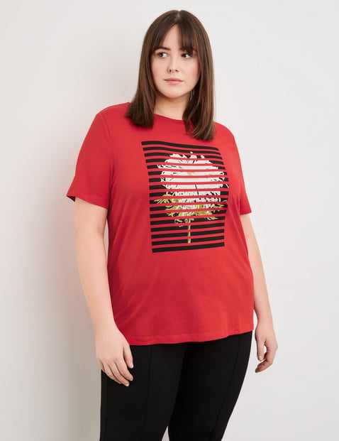 SAMOON Damen T-Shirt mit Frontprint 68cm Kurzarm Rundhals Modal Rot von SAMOON