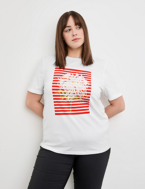 SAMOON Damen T-Shirt mit Frontprint 68cm Kurzarm Rundhals Modal Weiss von SAMOON