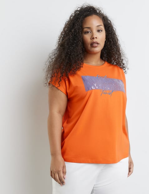 SAMOON Damen T-Shirt mit Pailletten-Detail 68cm Kurzarm Rundhals Modal Orange von SAMOON