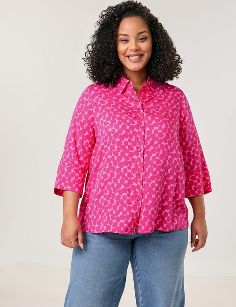 SAMOON Damen Weite 3/4 Arm Bluse mit Dots-Print Viskose 68 cm Hemdkragen gepunktet Pink von SAMOON