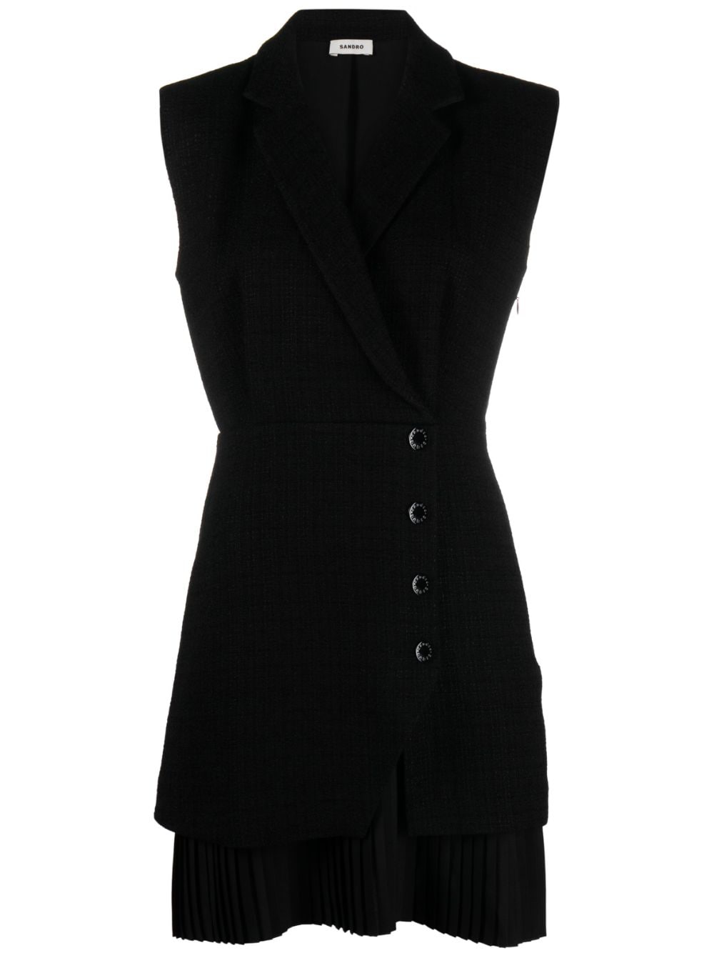 SANDRO Alexandrie pleated tweed wrap dress - Black von SANDRO