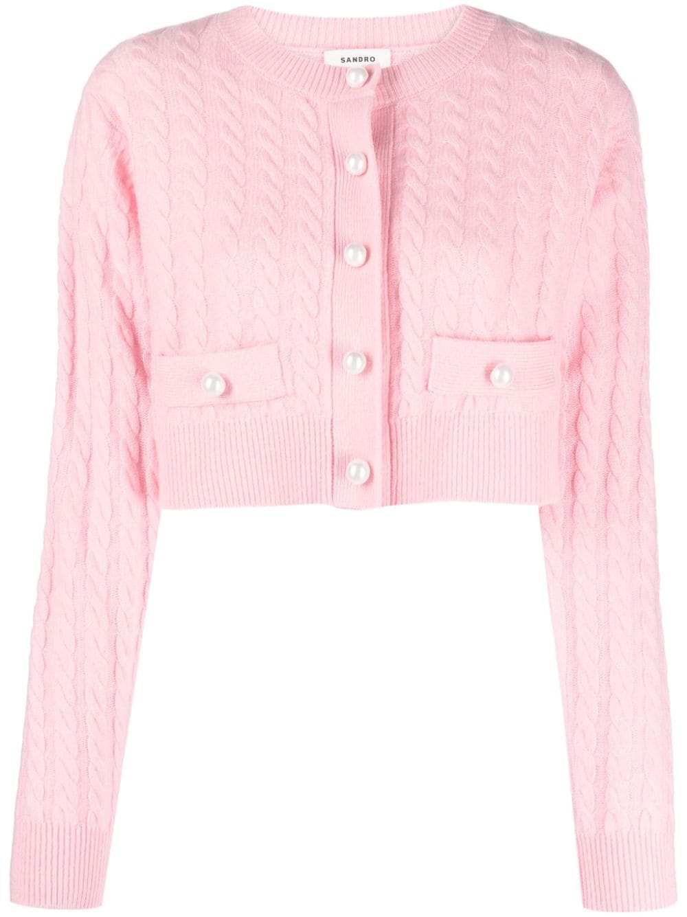 SANDRO cable-knit faux-pearl cardigan - Pink von SANDRO