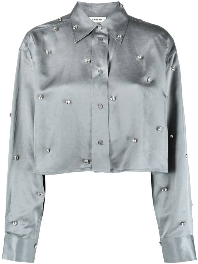 SANDRO crystal-embellished cropped shirt - Grey von SANDRO