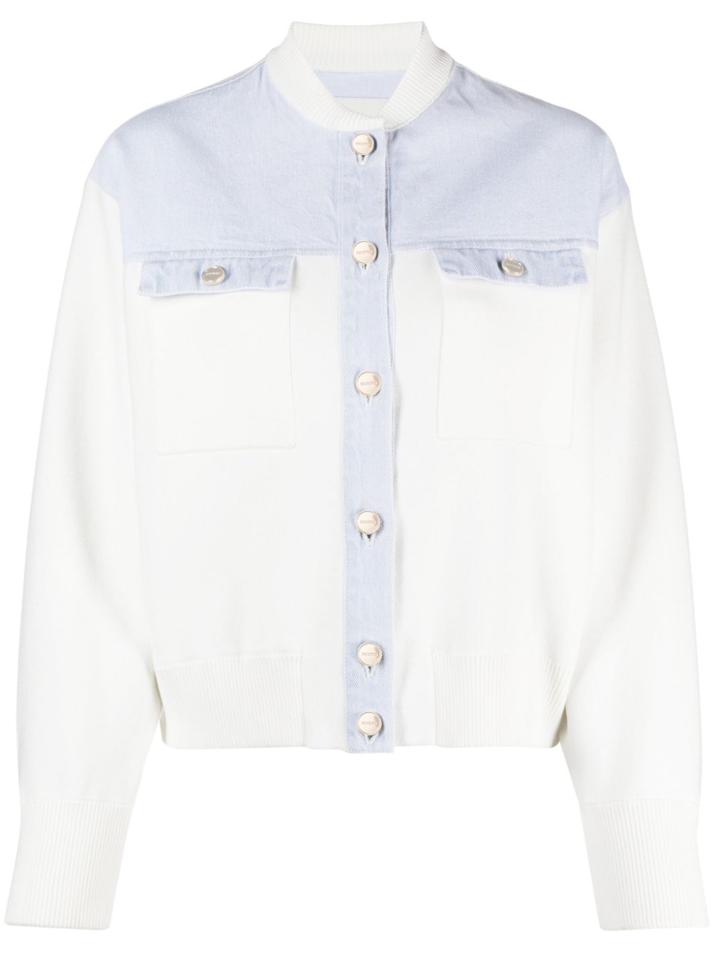 SANDRO denim-panelled bomber jacket - Blue von SANDRO