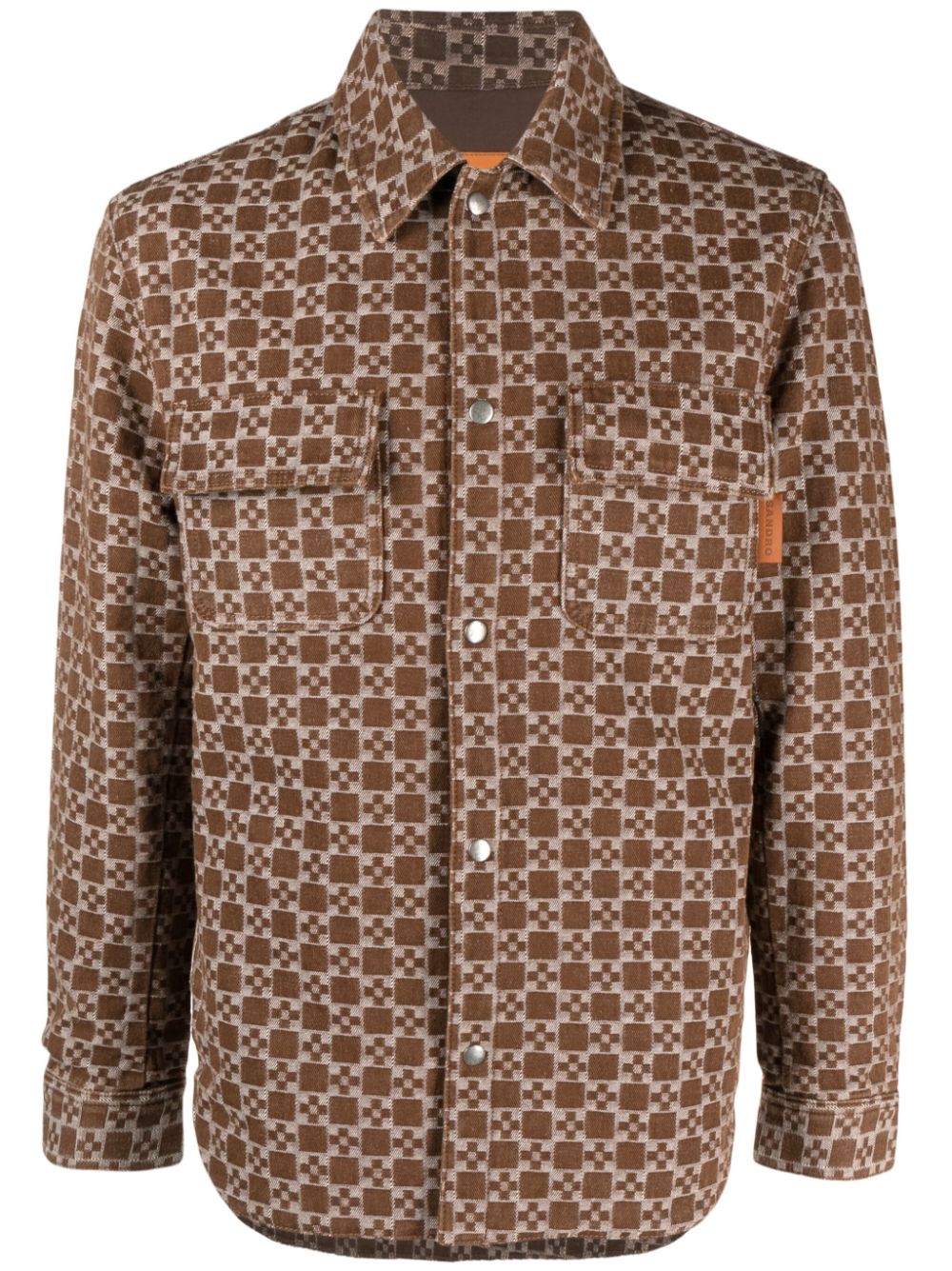 SANDRO monogram-jacquard cotton shirt jacket - Brown von SANDRO
