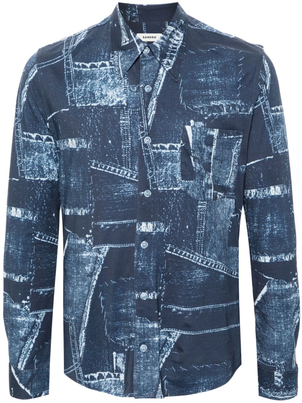 SANDRO patchwork-print cotton shirt - Blue von SANDRO