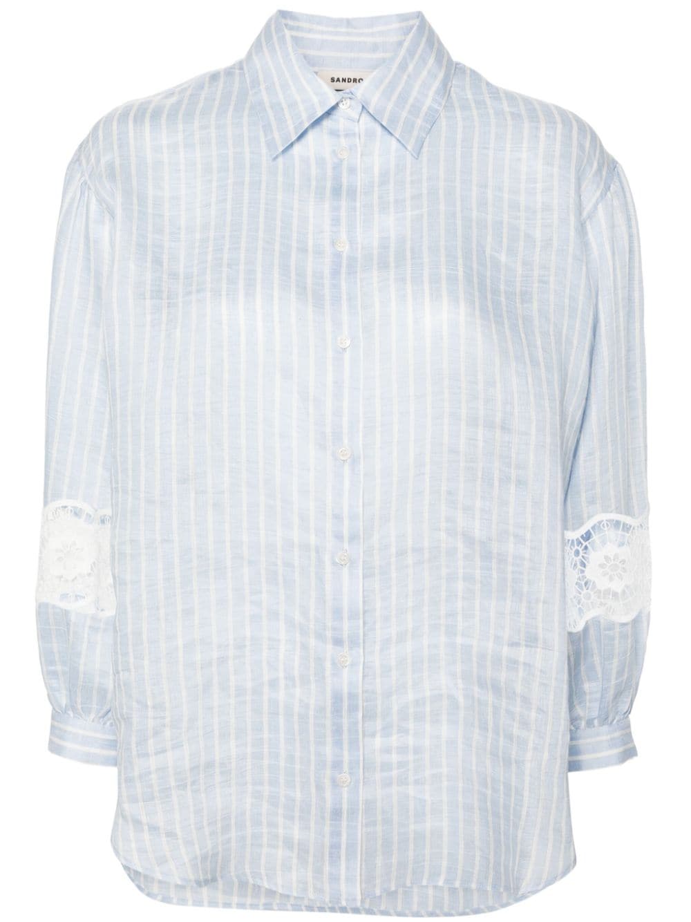 SANDRO pinstriped linen-blend shirt - Blue von SANDRO