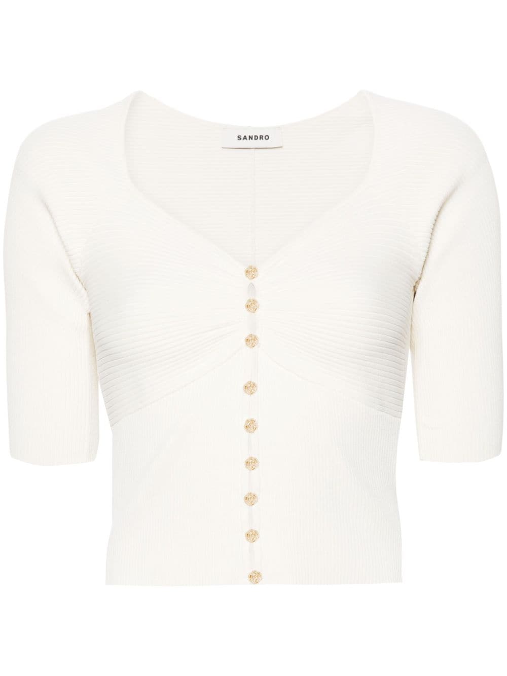 SANDRO rose-buttons ribbed cardigan - White von SANDRO