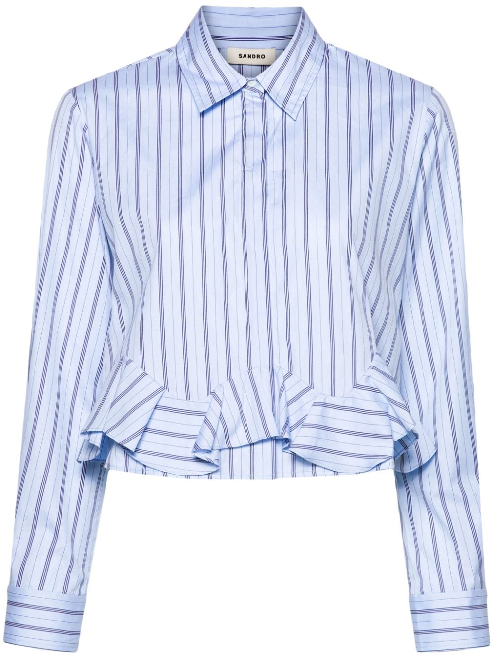 SANDRO ruffled-detailing striped shirt - Blue von SANDRO