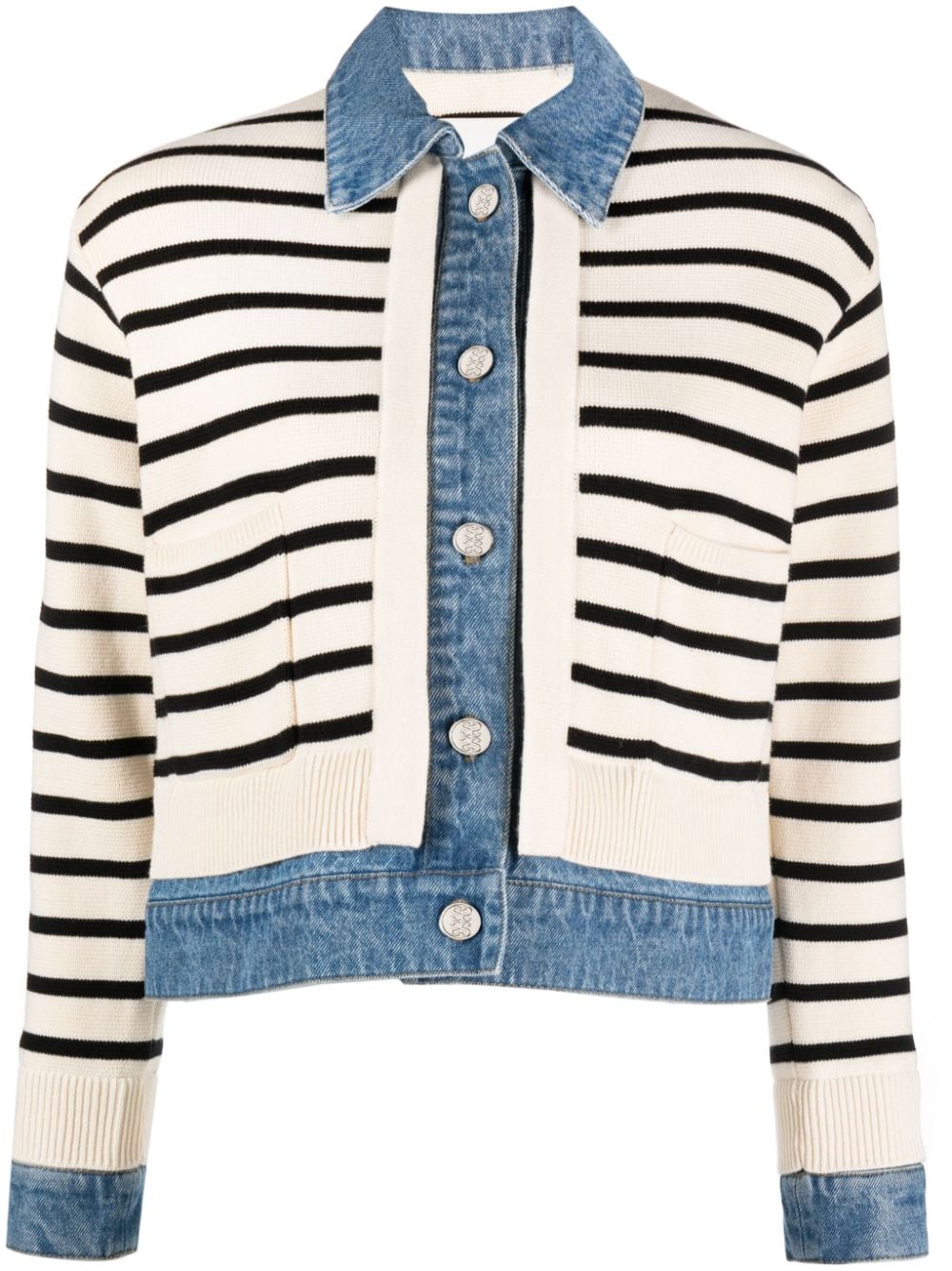 SANDRO striped denim-trim jacket - Blue von SANDRO