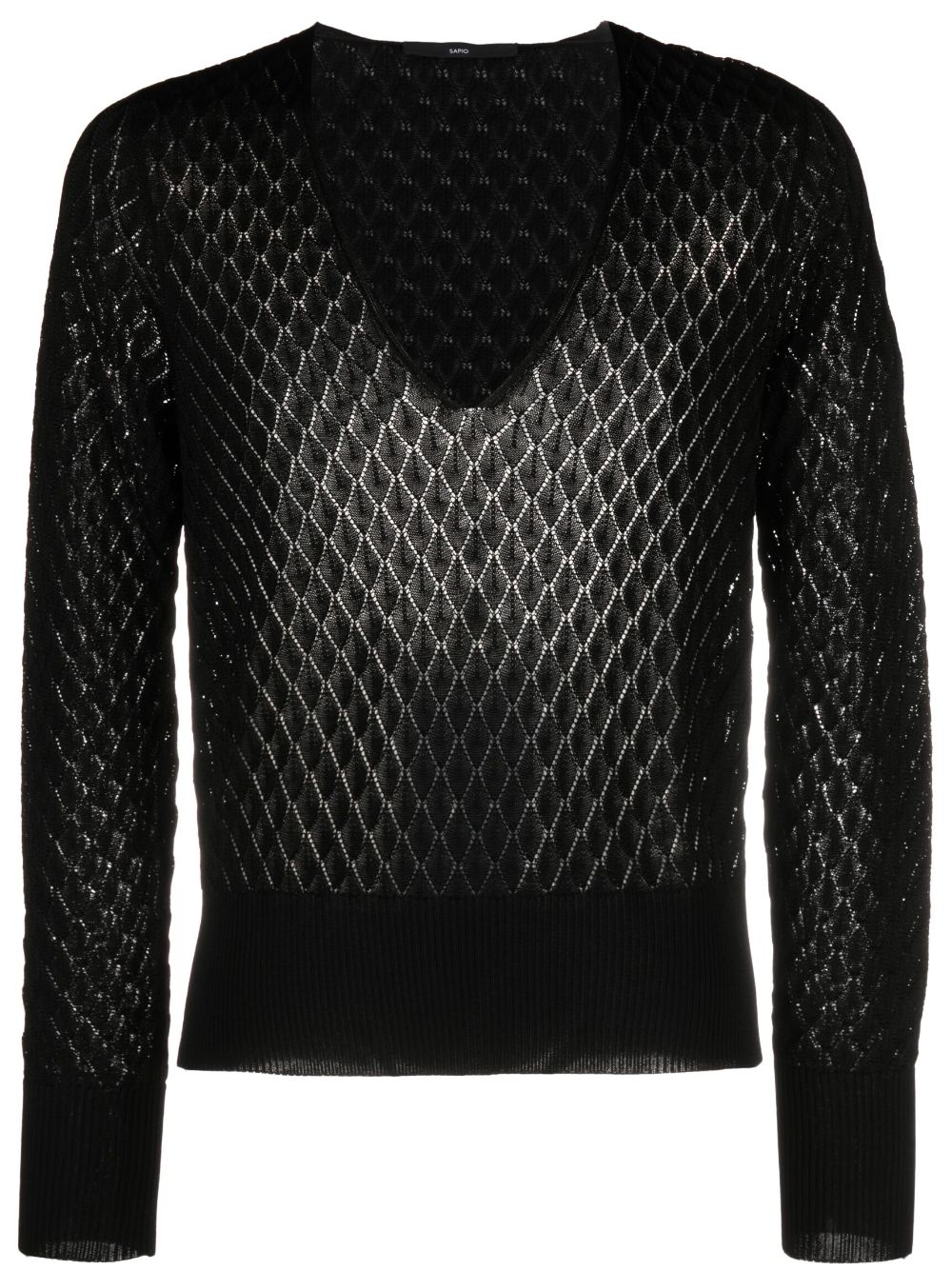 SAPIO pointelle-knit V-neck jumper - Black von SAPIO