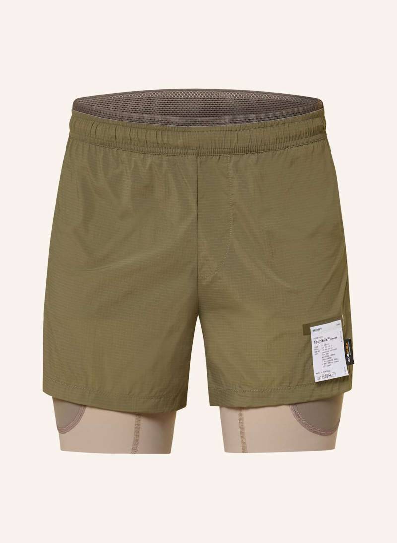 Satisfy 2-In-1-Laufshorts Techsilk™ Cordura® 8in gruen von SATISFY