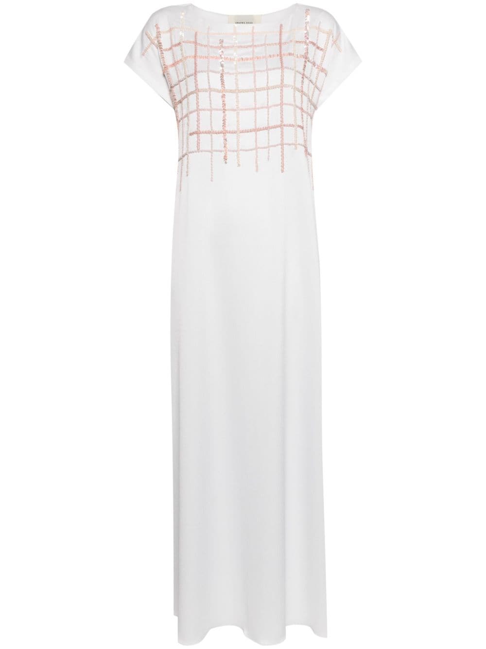 SHATHA ESSA abstract-grib embellished maxi dress - White