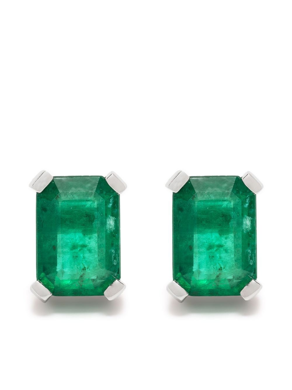 SHAY 18kt White Gold emerald diamond halo stud earrings - Silver von SHAY