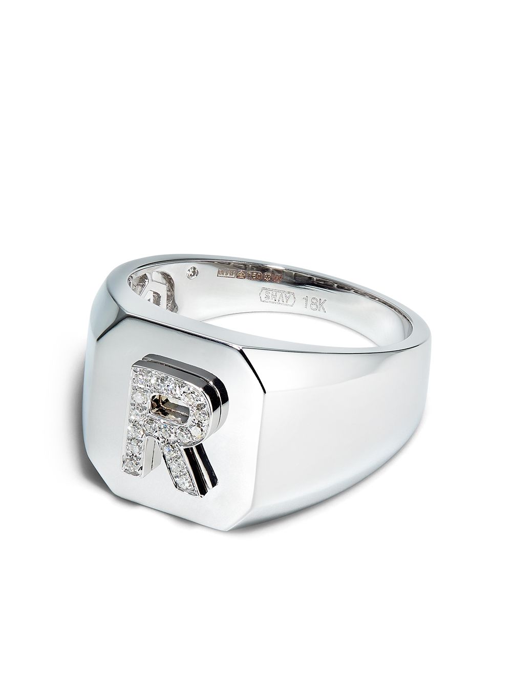 SHAY 18kt white gold R-initial ring - Silver von SHAY