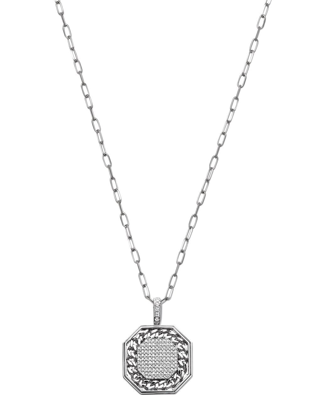 SHAY 18kt white gold link diamond border pendant necklace - Silver von SHAY