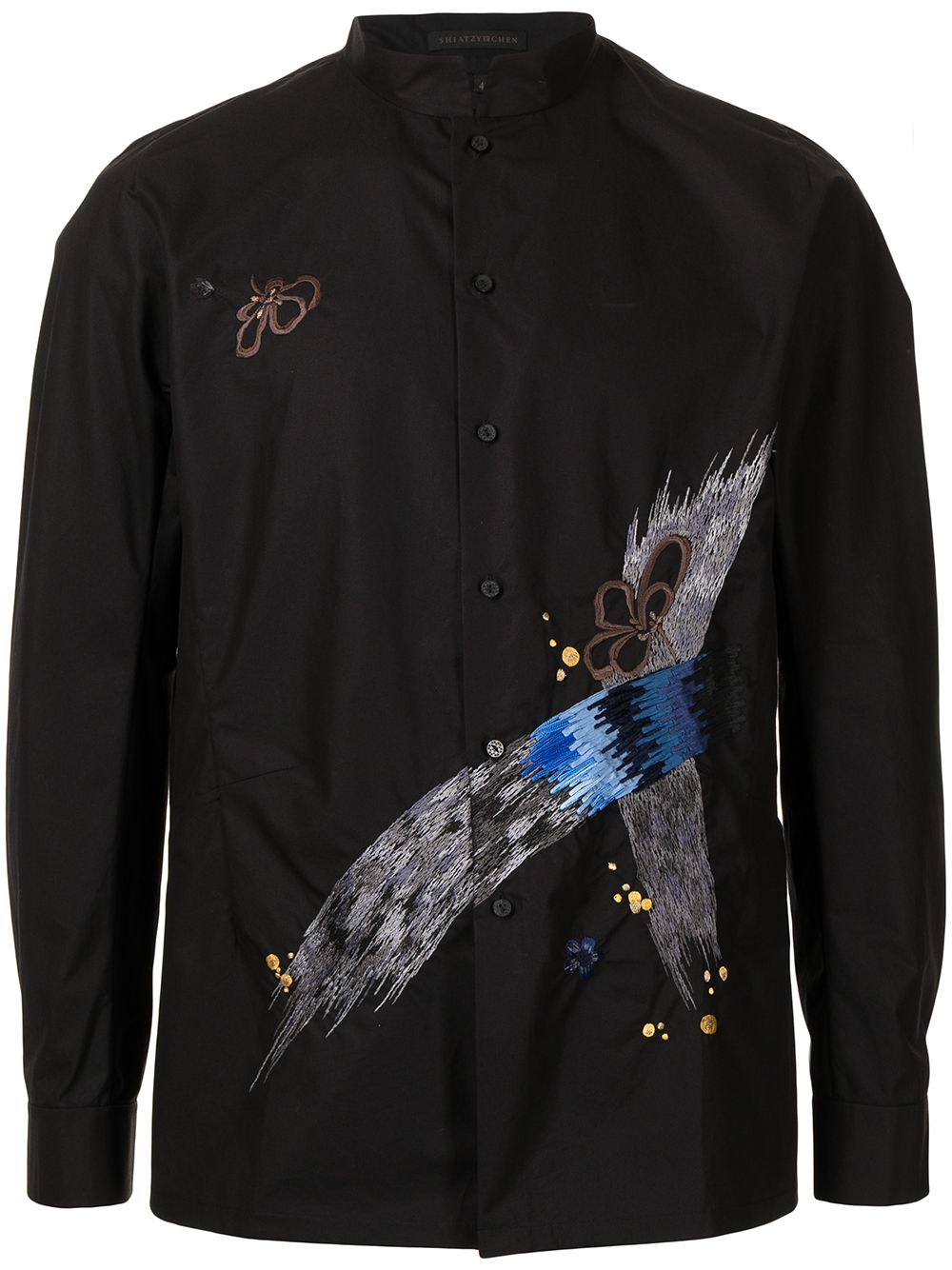 SHIATZY CHEN embroidered mandarin-collar cotton shirt - Black von SHIATZY CHEN