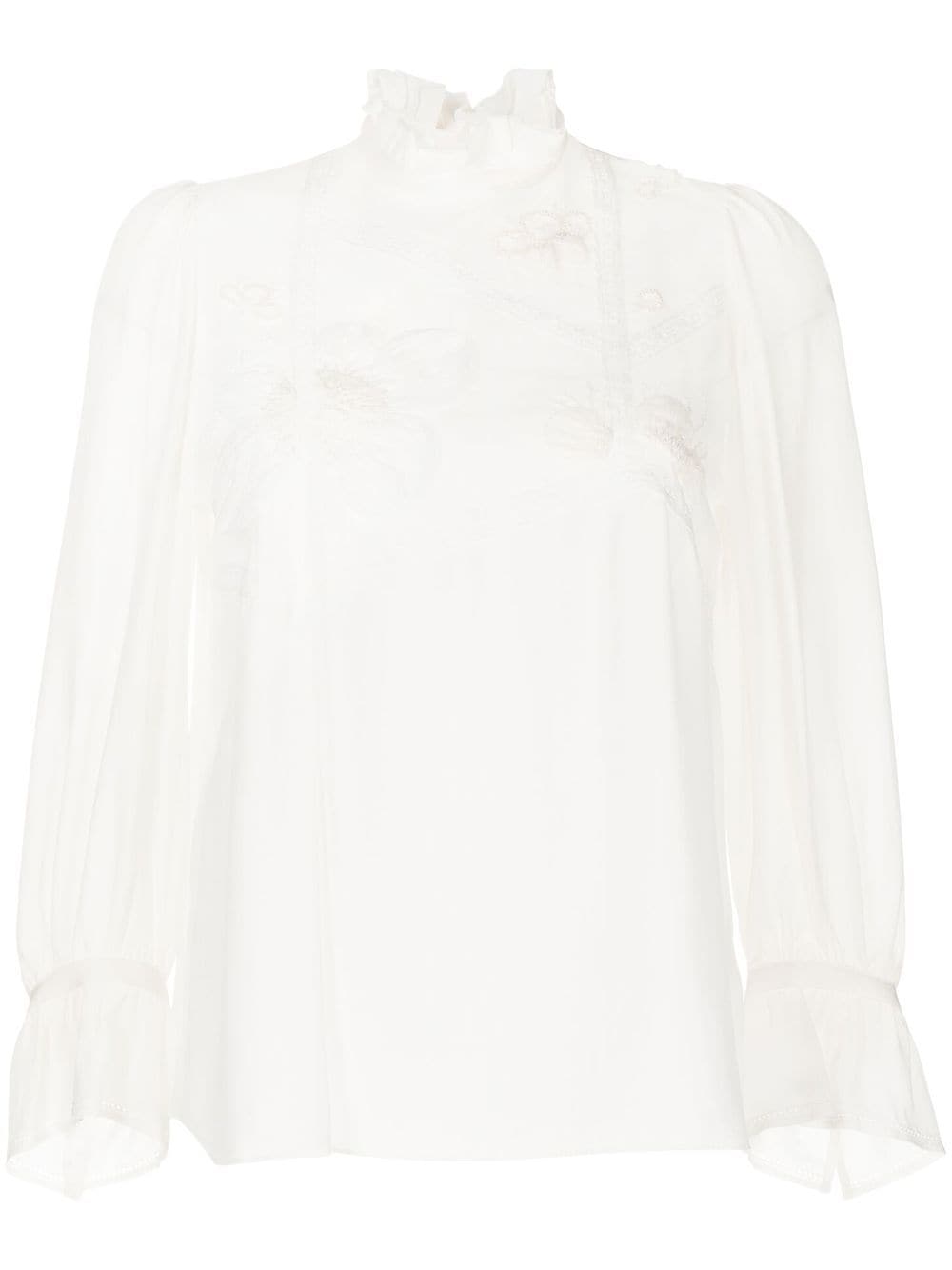 SHIATZY CHEN floral-appliqué crop-sleeve blouse - White von SHIATZY CHEN