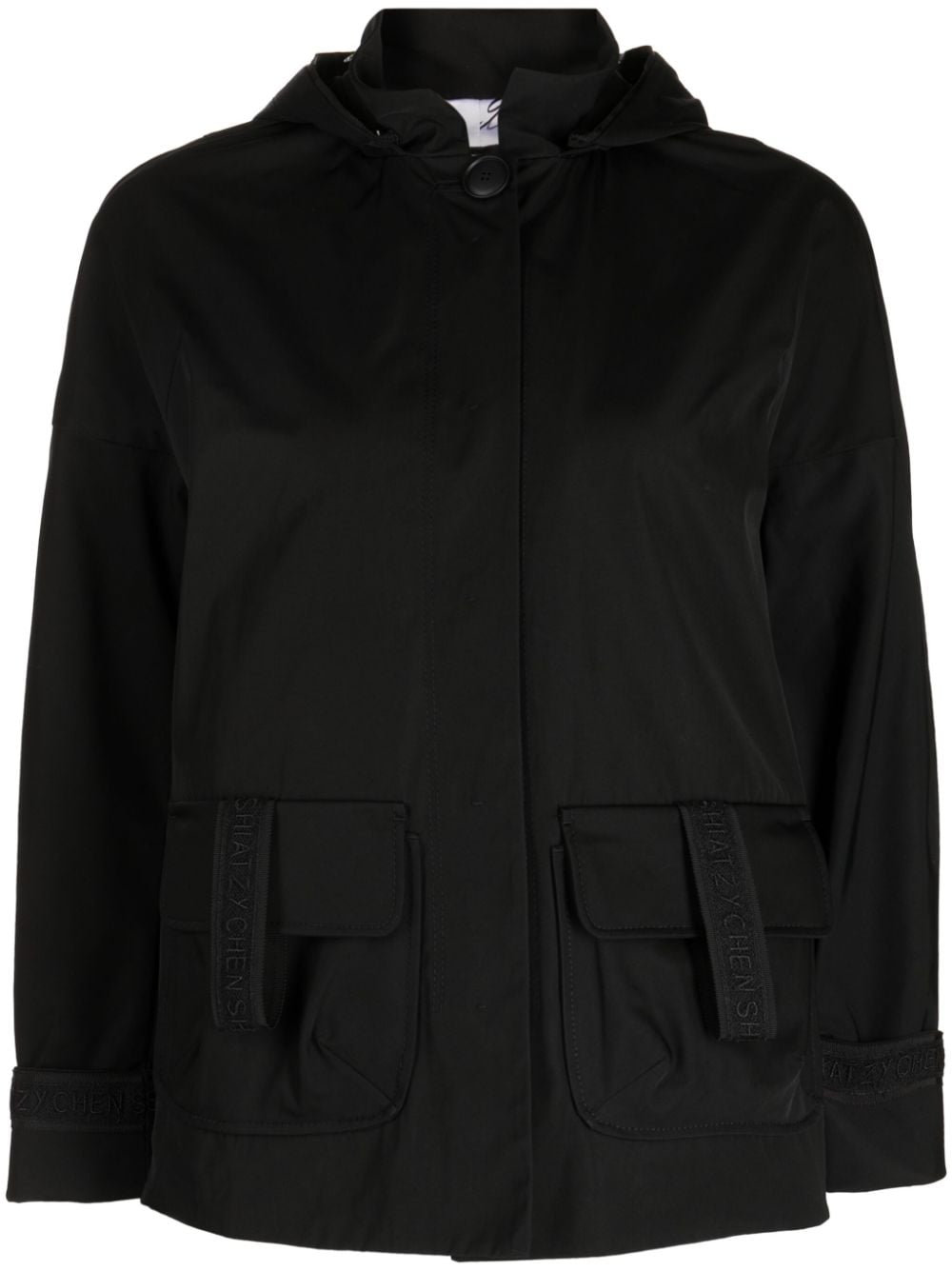 SHIATZY CHEN logo-tape hooded bomber jacket - Black von SHIATZY CHEN