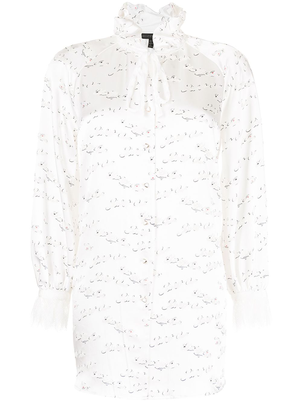 SHIATZY CHEN slogan print ruffle-neck shirt - White von SHIATZY CHEN