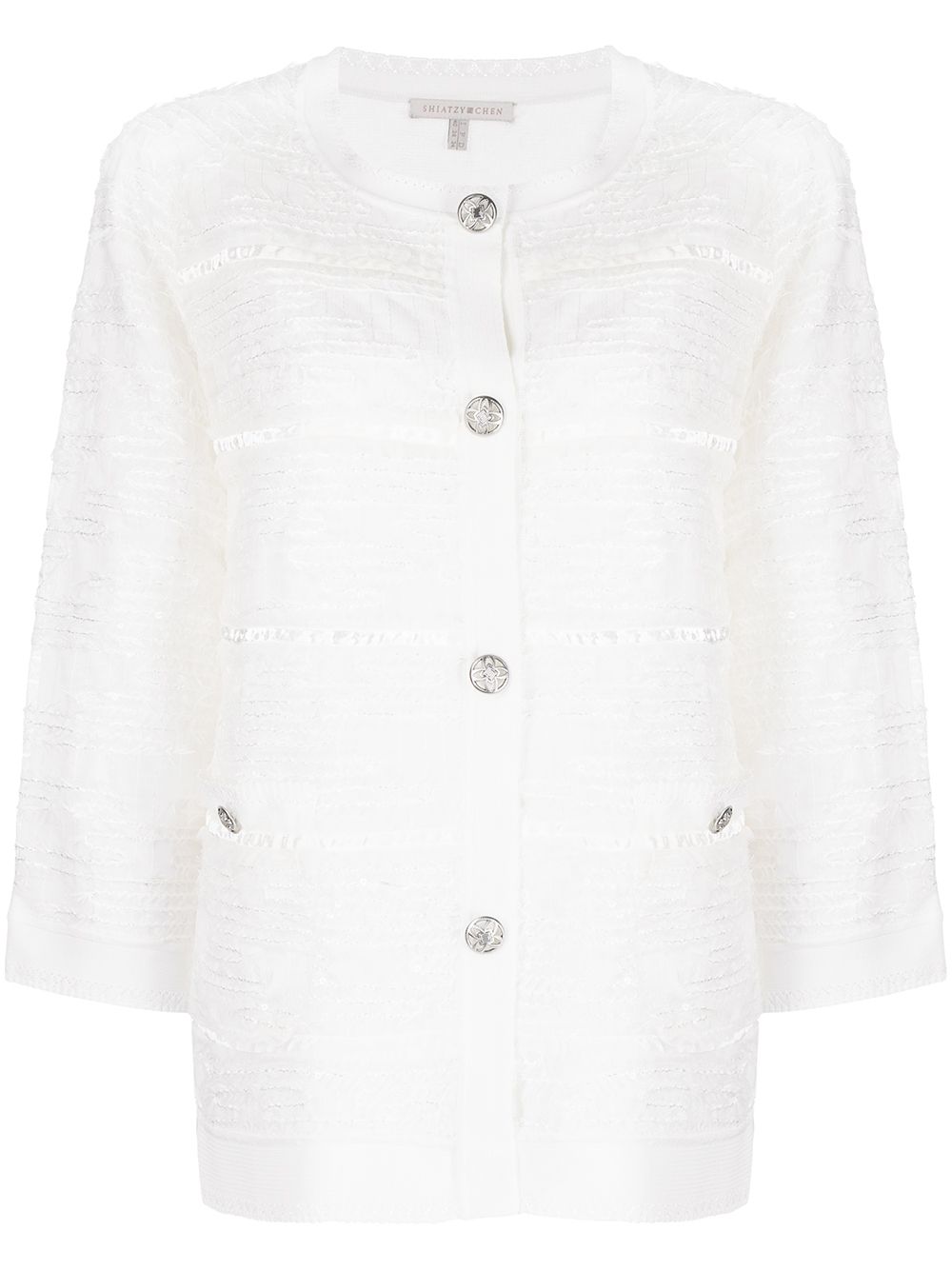 SHIATZY CHEN textured-knit crop-sleeve cardigan - White von SHIATZY CHEN