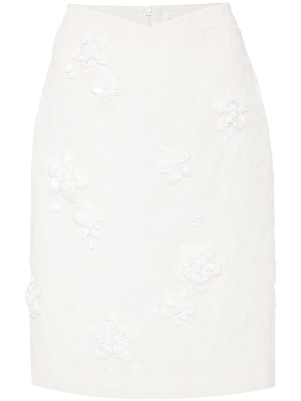 SHUSHU/TONG floral-appliqué knee-length skirt - White von SHUSHU/TONG