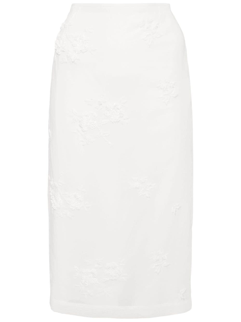 SHUSHU/TONG floral-embroidered midi skirt - White von SHUSHU/TONG