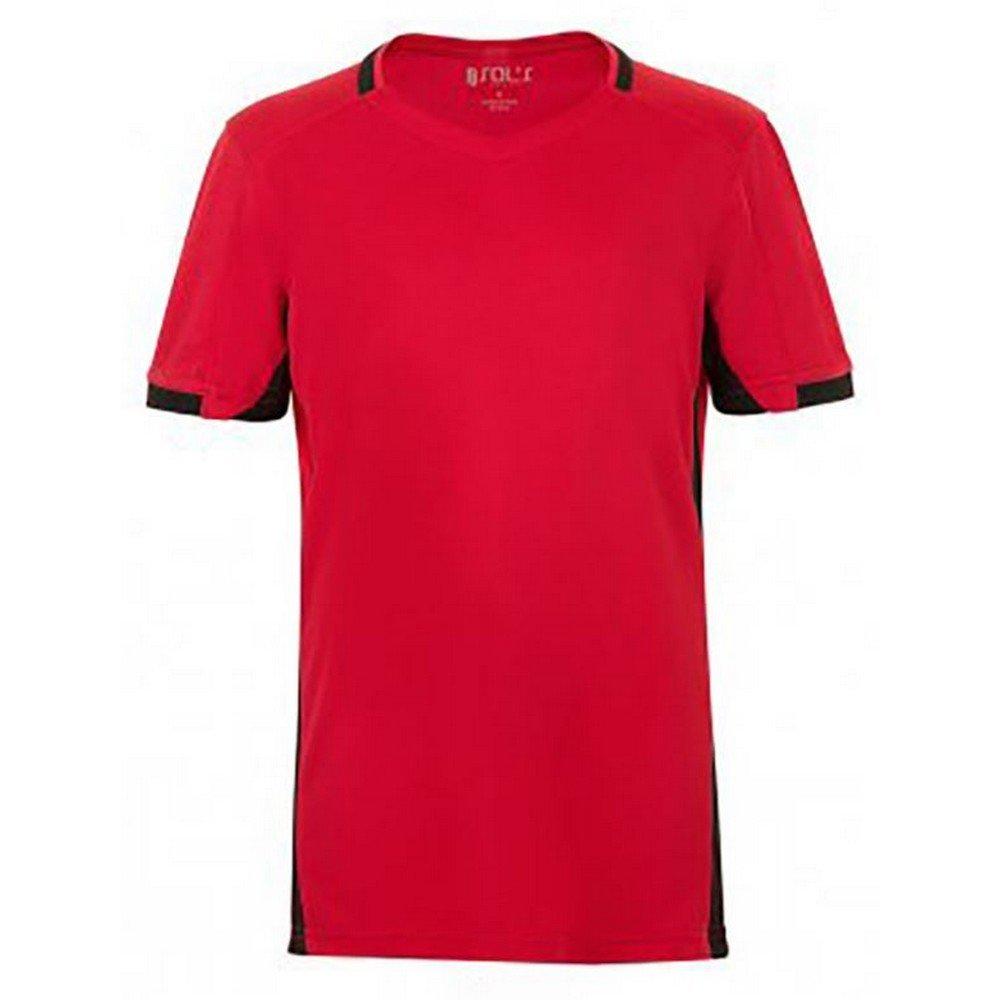 Classico Kontrast Kurzarm Fußball Tshirt Jungen Rot Bunt 10A von SOLS