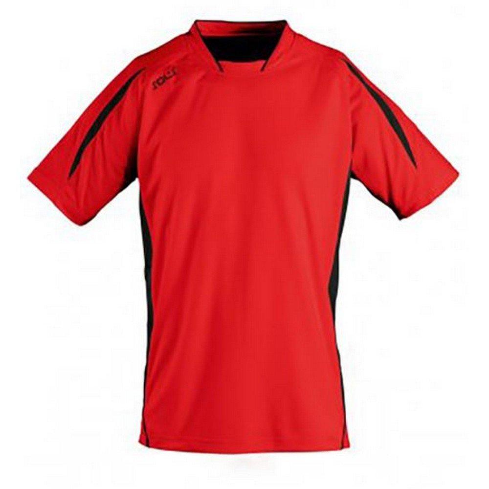 Maracana 2 Kurzarm Fußball Tshirt Jungen Rot Bunt 128 von SOLS